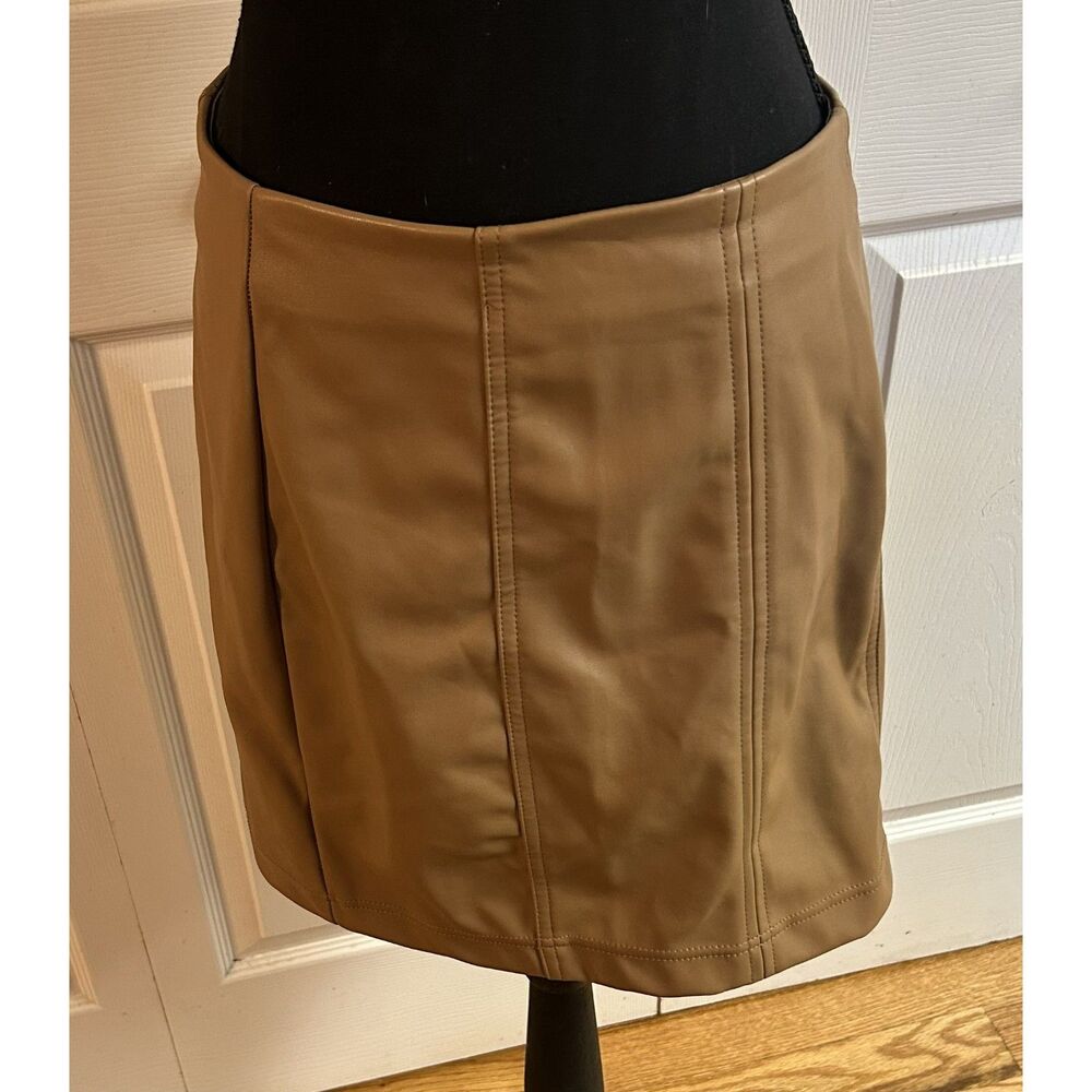 And Now This beige faux leather mini skirt size Medium - Picture 3 of 6